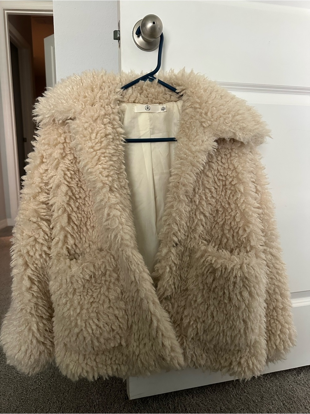 Missguided Cream Teddy Faux Fur Coat